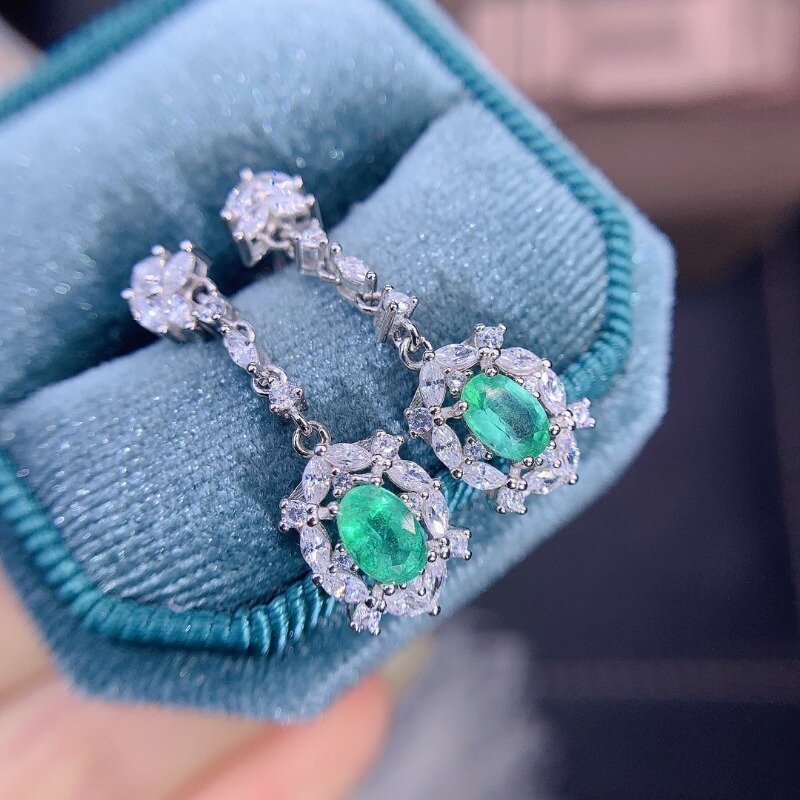 100% Natural Emerald Stud Earrings for Office Woman 4mm*6mm Emerald Silver Earrings 925 Sterling Silver Emerald Earrings YULEM