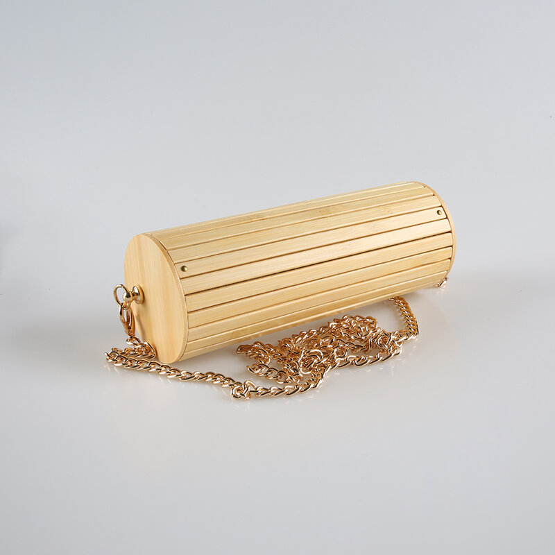 Nilerun-Handmade Rodada Cilindro Circular Barril, Madeira, Natural, Bambu, Pequeno, Mini Cadeia, Ombro, Corpo Cruz, Messenger Bag