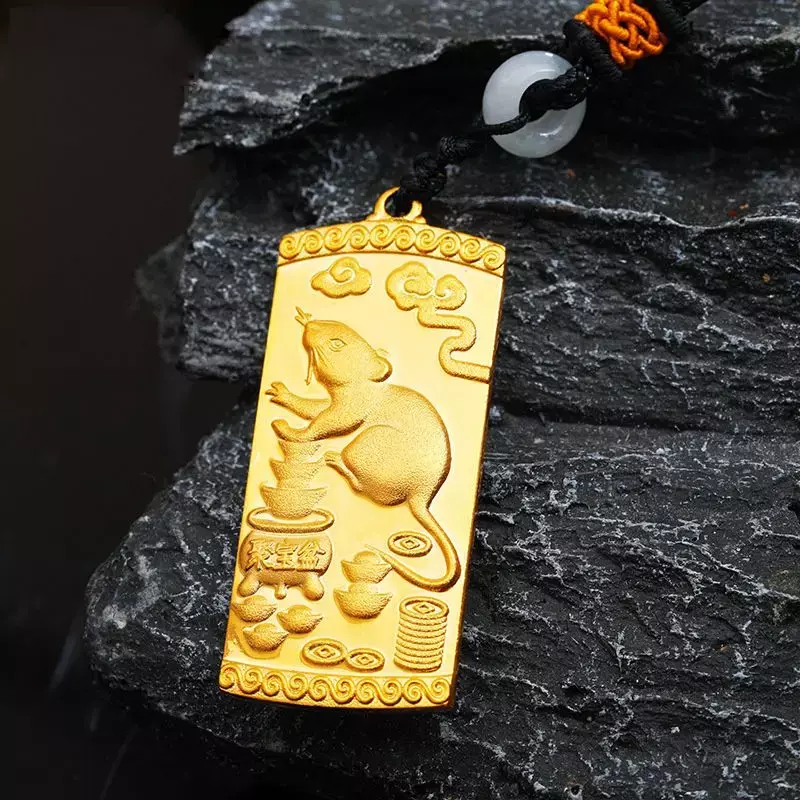 Collar de cobre 100% chapado en oro de 24K de larga duración para hombres, amuletos pequeños, artículos genuinos, zodiaco de oro con cuerda, colgante Guanyin