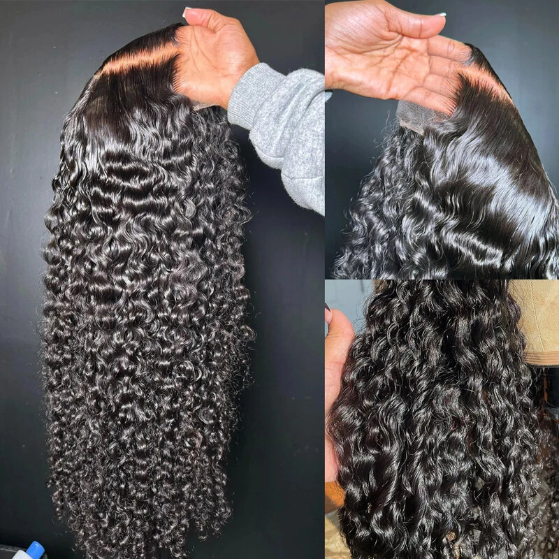 Gęstość 180 13x6 HD koronkowa fala wody z przodu ludzkie włosy peruka kręcone 32 Cal brazylijska głęboka fala 13x4 wstępnie oskubane ludzkie włosy dla kobiety