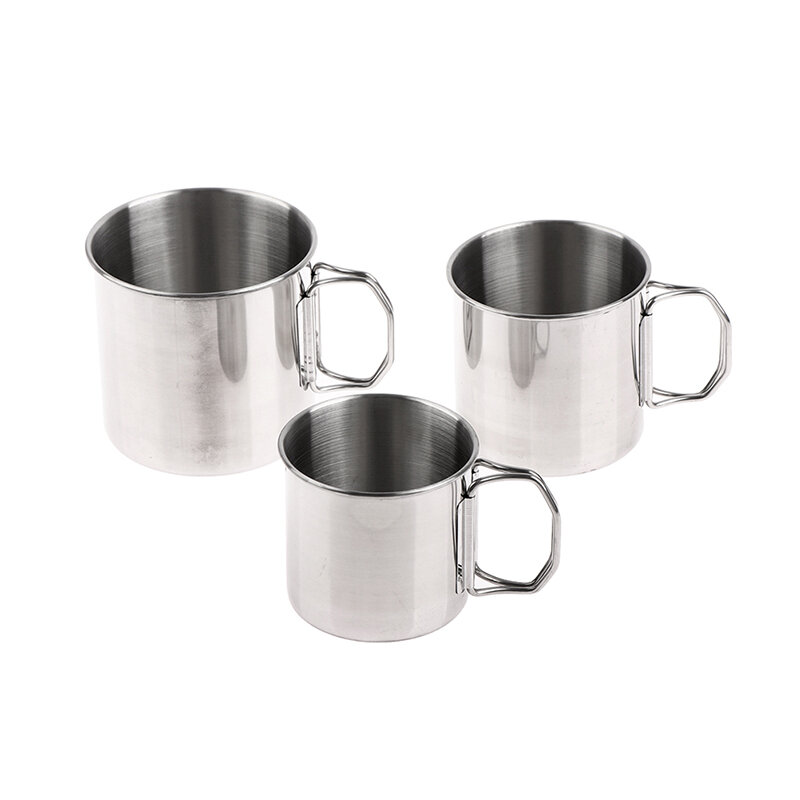 1Pc Stainless Steel Folding Handle Cup Portable Carabiner Cup Outdoor Camping Cups for Home Outdoor Camping Accessories