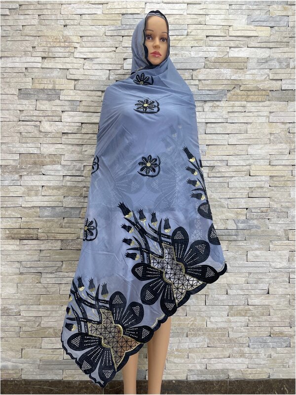 Foulard hijab brodé multi-documents pour femme, mode musulmane, châle religieux, écharpe ronde, grande taille, 2023x210 cm, 110