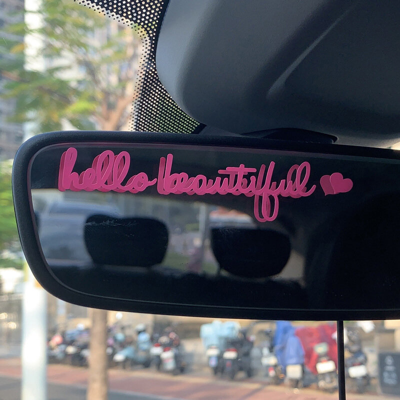 Hello Beautiful espejo retrovisor de coche, espejo de maquillaje, decoración, pegatina reflectante