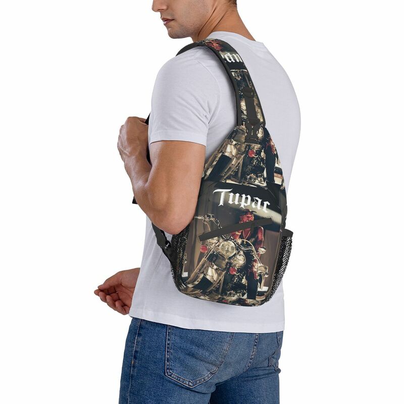 Tupac 2PAC Sling Bags Chest Crossbody Shoulder Sling Backpack Outdoor Hiking Daypacks 90s Rap Music Fashion Satchel