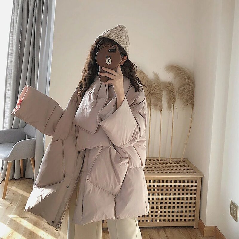 2023 Female Winter 90%White Duck Jacket Women Solid With Scarf Warm Coat Loose Womens Long Down Parka