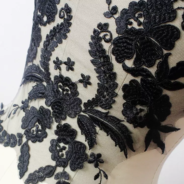 Tecido de renda francesa preto marfim branco algodão bordado aplique de alta qualidade vestido de casamento acessórios artesanais diy rs