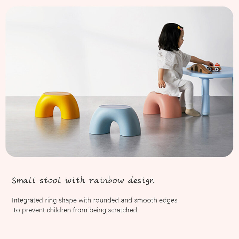 Children Stool Plastic Rainbow Shape Footstool Safety Kids Step Stool Seat for Living Room, Pink