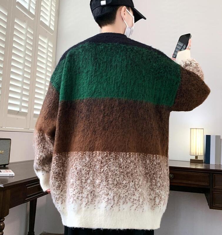 남성용 캐주얼 패션 풀오버 스웨터, 라운드 넥 상의, 3 색 대비 눈송이 도트 니트 셔츠, 가을 겨울, 2023 신상