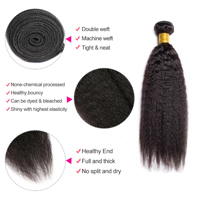 HairUGo-Brazilian Kinky Straight Extensões de cabelo humano, Weave, Cor Natural, Remy Yaki, 1, 3 Pacotes