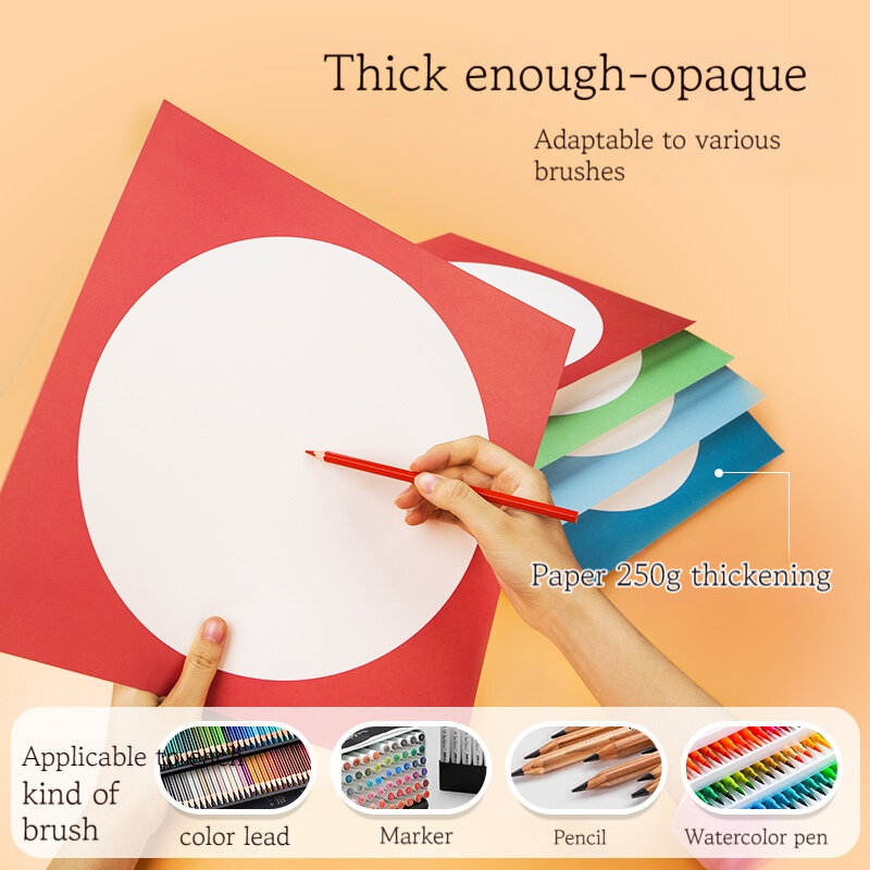 Borrey-Craft Sketchbook Paper Material, arte suprimentos, quadrado exterior e papelão redondo interno, cor do laço, desenho artesanal, 100pcs