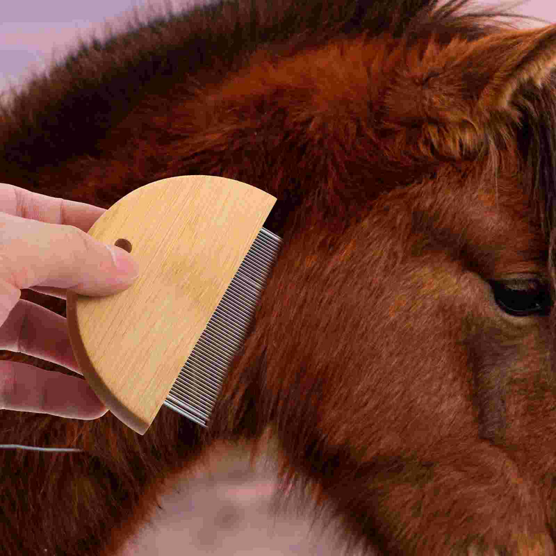 Sikat kuda kayu sisir rambut alat pembersih sikat rambut logam pengeruk perawatan anjing ternak