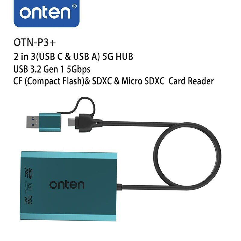 Op 2 In 3 (Usb C & Usb A) 5G Hub Usb 3.2 Gen 1 5Gbps Cf (Compacte Flash)& Sdxc & Micro Sdxc Kaartlezer