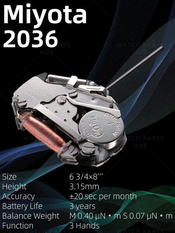 Miyota 2036 jam tangan asli, suku cadang jam tangan 3 pergerakan quartz otomatis