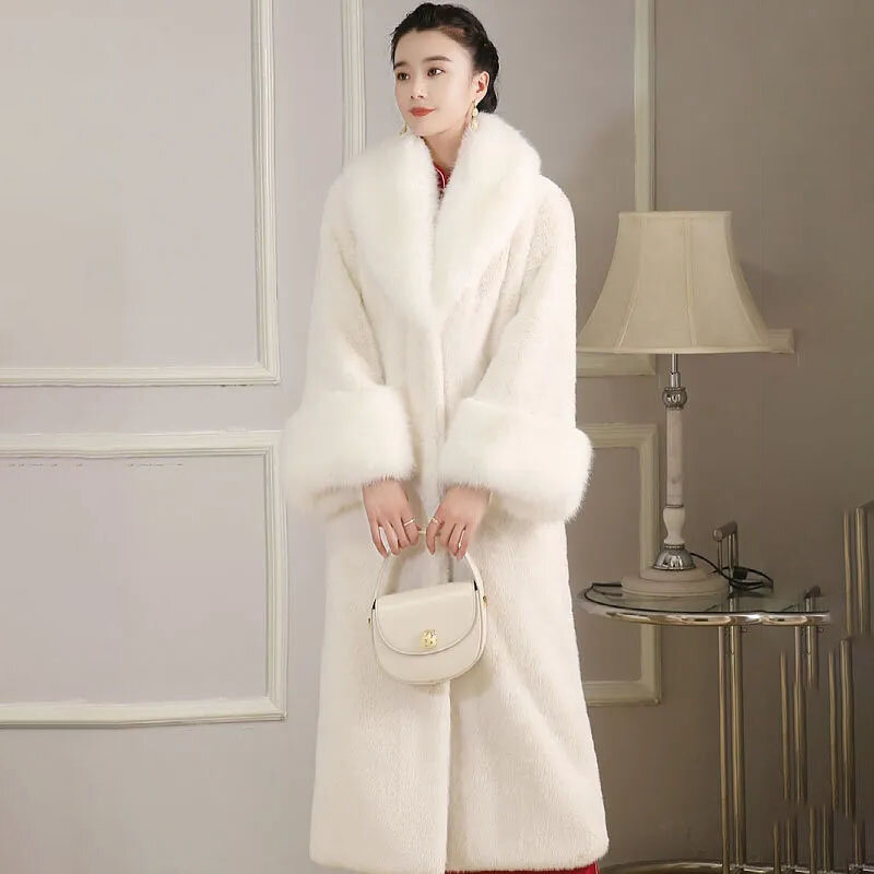 Casaco de lã de vison médio para mulheres, casaco Parker grosso e quente, casaco de pele de raposa, novo, outono e inverno, 2023