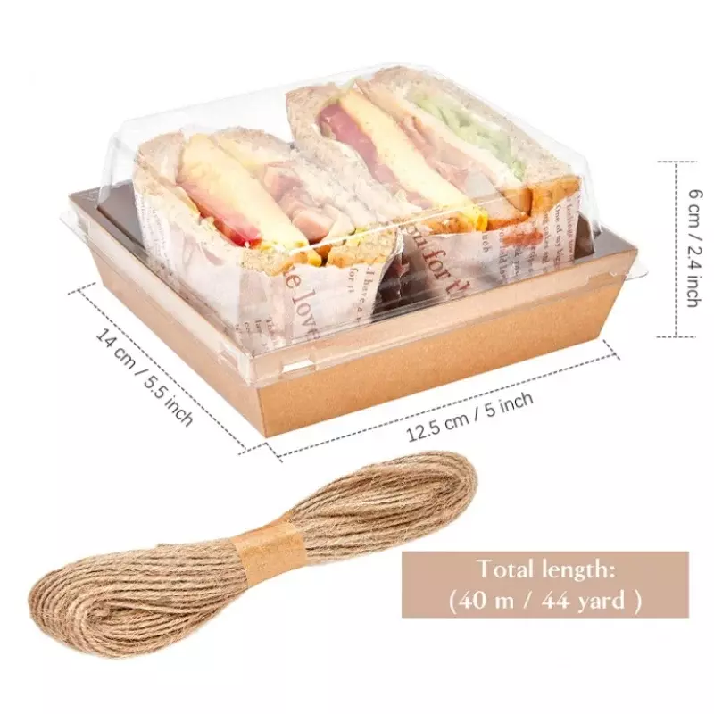 กล่องใส่อาหารทำจากกระดาษพร้อมฝากล่องแซนวิชทรงสี่เหลี่ยม