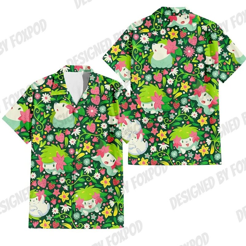 Camicia a maniche corte hawaiana oversize animale del fumetto di stampa del modello di stile di Anime di estate per i vestiti originali di Harajuku degli uomini