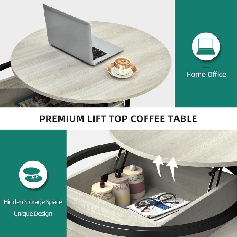 Table basse relevable avec compartiment de rangement GNE, table basse blanche moderne pour bureau à domicile ou salon