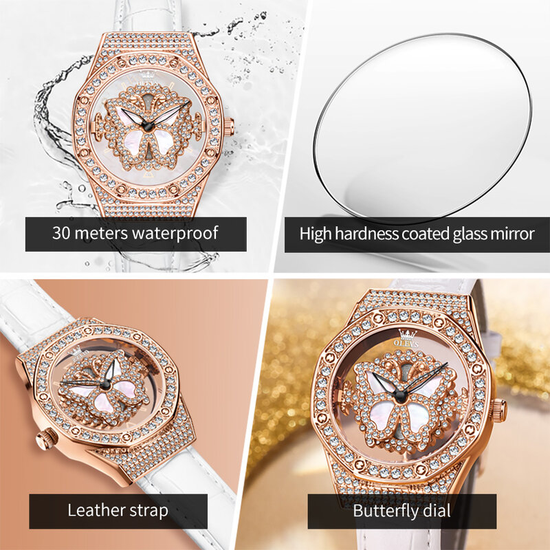 OLEVS 9996 Butterfly Luxury Quartz Watch For Women Waterproof Top Brand Fashion Woman Wristwatch Original Leather Dress Watches