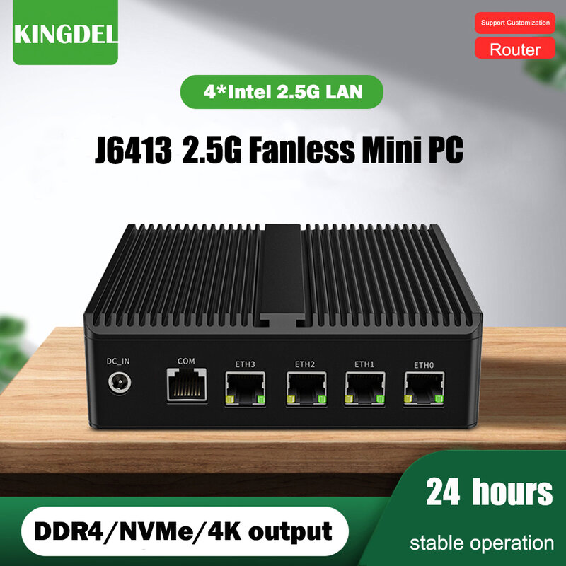Fanless Mini PC Intel J6413 J6412 DDR4 DP HDMI 4*i226V 2.5G ESXI AES-NI 4G/5G SIM Solt COM Pfsense Firewall Router Computer