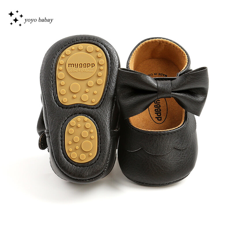 Sapatos princesa de couro macio para bebês, mocassins recém-nascidos, sola de borracha, prewalker, antiderrapante, crianças pequenas, primeiros caminhantes