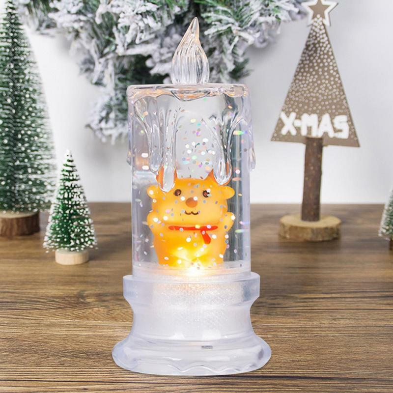 Lilin listrik Natal Led tanpa api lilin listrik lampu dioperasikan dengan baterai Santa Snowflake lentera aliran air Malam