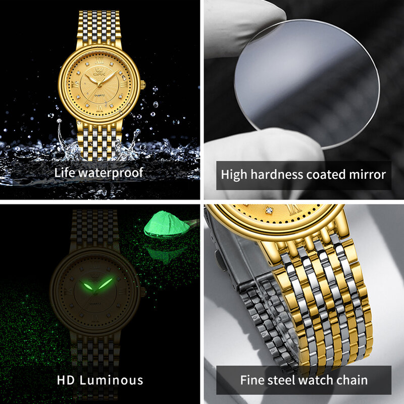 OPK-Relógio masculino de aço inoxidável, pulseira de quartzo, luminoso, impermeável, relógio de pulso masculino, escala de diamante original, marca luxo