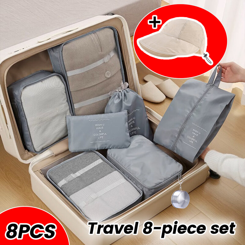 Portable Travel Storage Pouch and Hat Suit Set, Clothing Suitcase Bag, Organizador Arrumado, Itens para Home Essential, Unisex, Moda, Novo, 8Pcs