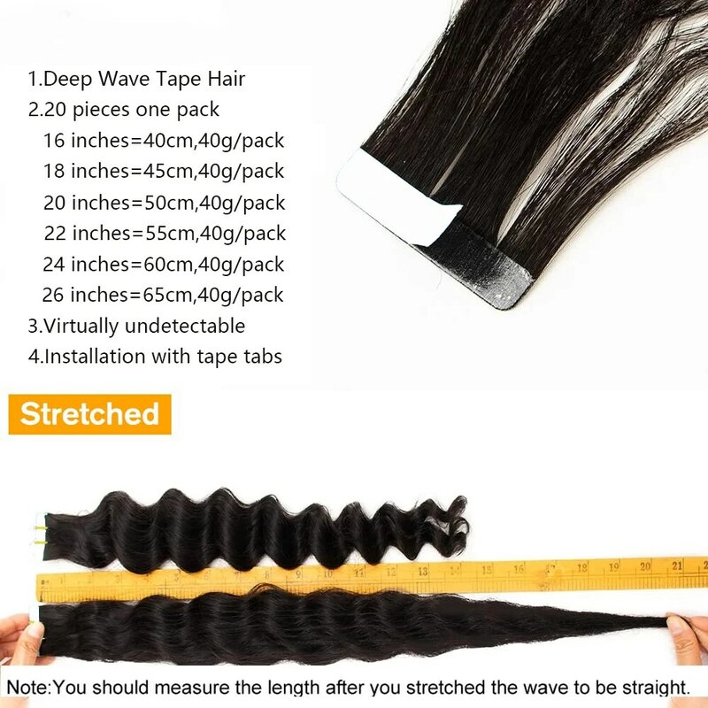 Pita gelombang dalam dalam ekstensi rambut rambut manusia untuk WANITA HITAM 100% rambut Humen Remy 16-26 inci pita pakan kulit hitam alami # 1B