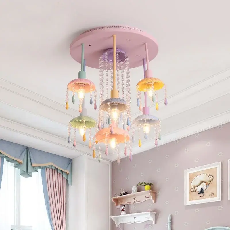 Lampu plafon anak-anak, lampu dekoratif payung Macaron kreatif Modern, lampu kristal kamar tidur, lampu dalam ruangan