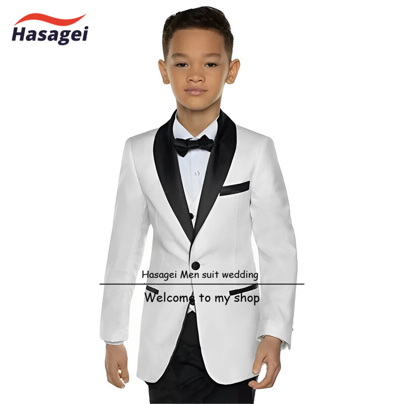 White Boys Wedding Suit 3 Piece Set (Jacket Pants Vest Tie) Formal Kids 2-16 Years Old Customized Blazer