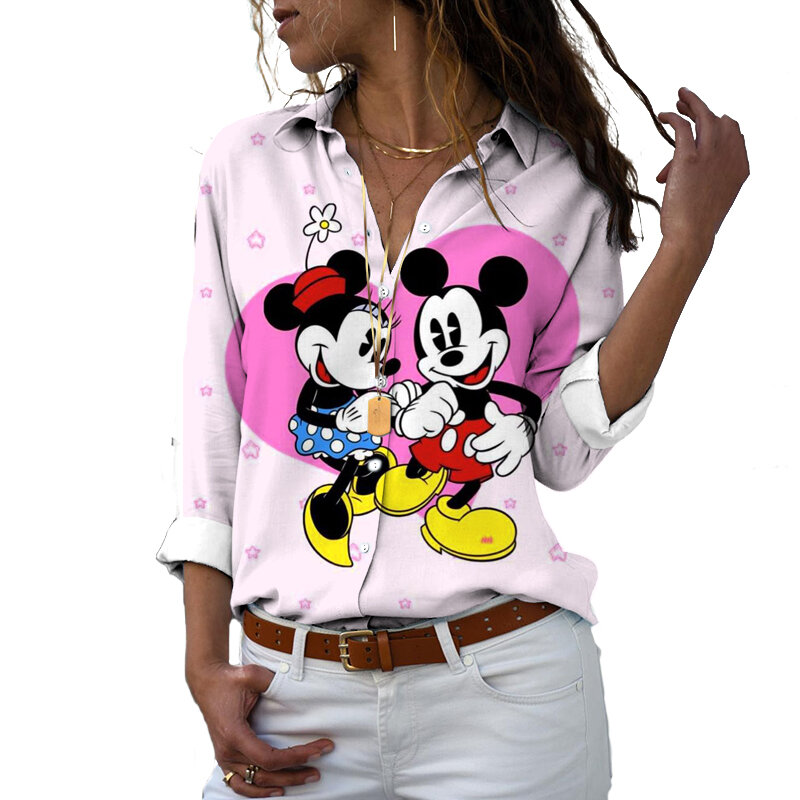 Новые весенне-осенние брендовые милые повседневные топы в стиле Харадзюку С 3D-принтом Микки и Минни из мультфильма Disney, пляжные рубашки 2022