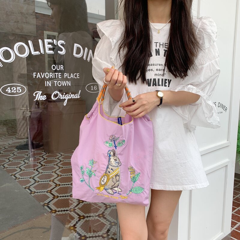 Donut Pattern Women Travel Tote Handbag Female Large Shopping Bags Drawstring Pocket Cartoon Embroidery Sweet Girls Shoulder Bag