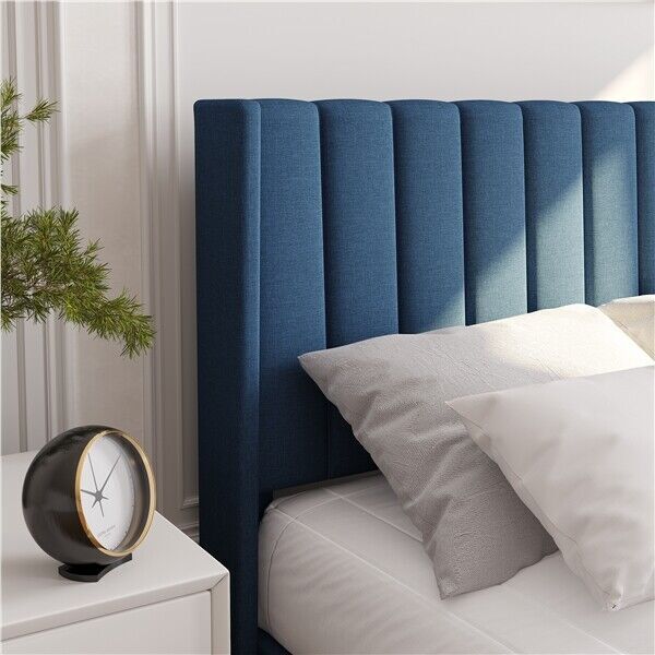 Base de colchón con borde de ala, marco de cama tapizado clásico, cabecero completo