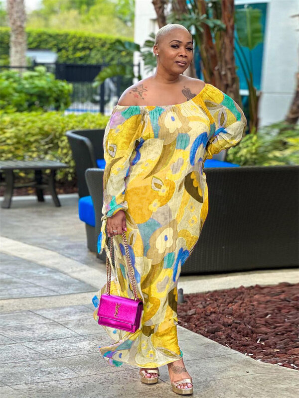 SOMO gaun Maxi Afrika ukuran Plus gaun musim panas baru pakaian elegan motif bunga longgar Formal 2023 Dropshipping grosir