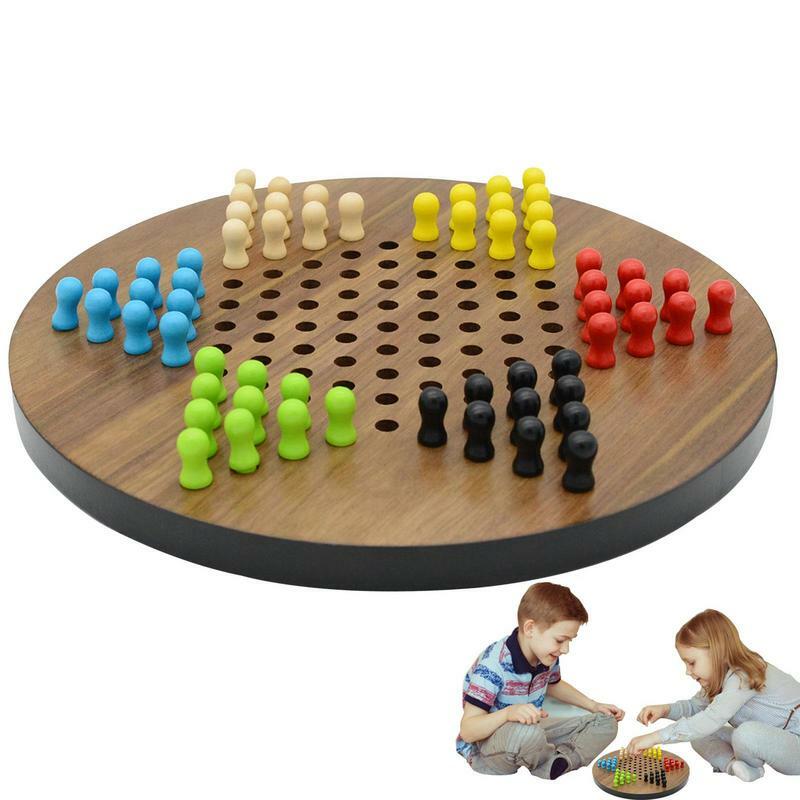 Tablero de damas chinas redondas de madera, juego de mesa de estrategia clásico, juego de mesa de rompecabezas doble, juguetes interactivos para padres e hijos