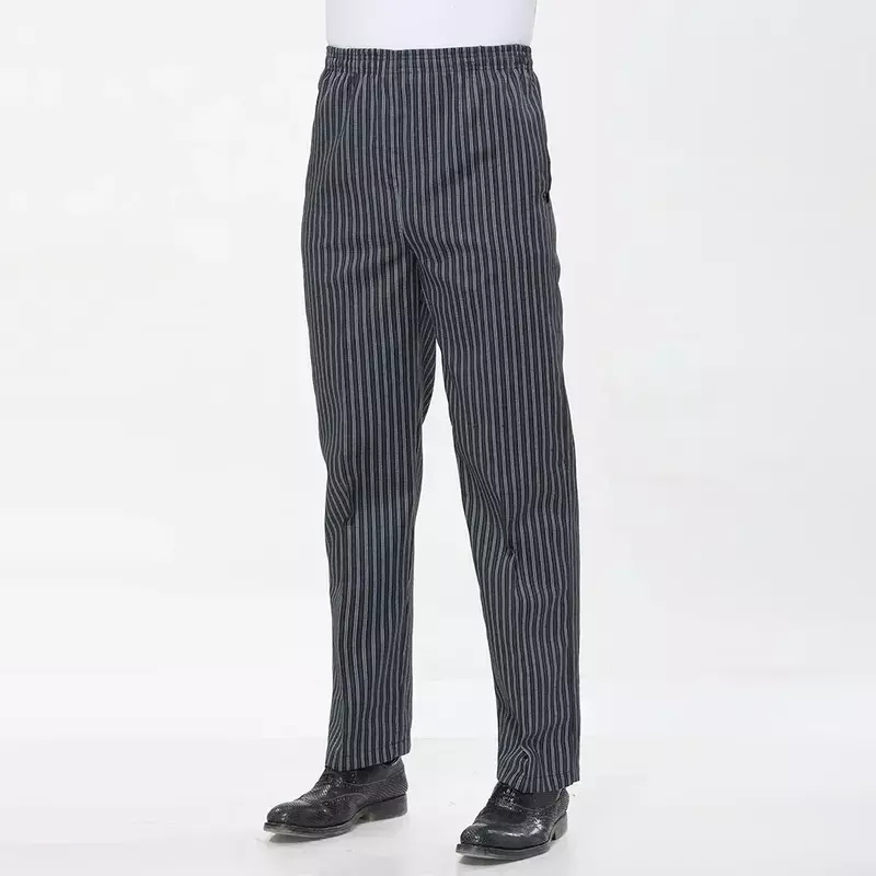 Celana panjang koki Zebra, celana panjang elastis dengan seragam kerja dapur bersaku pinggang pria restoran Hotel