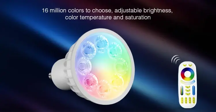 Miboxer AC86-265V LED 전구, 밝기 조절 LED 램프 라이트, RGB + 따뜻한 흰색 + 흰색 (RGB + CCT) 스포트라이트, 실내 거실, 4W, FUT103 GU10