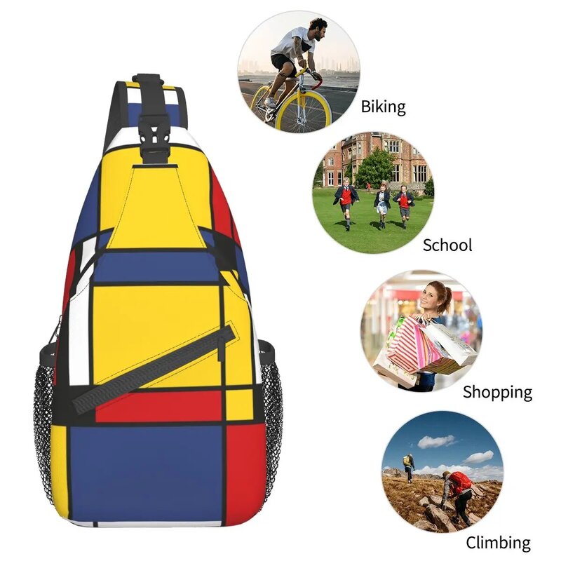 Геометрическая Сумка-слинг Mondrian, нагрудной рюкзак через плечо, походные дорожные маленькие сумочки с абстрактным рисунком