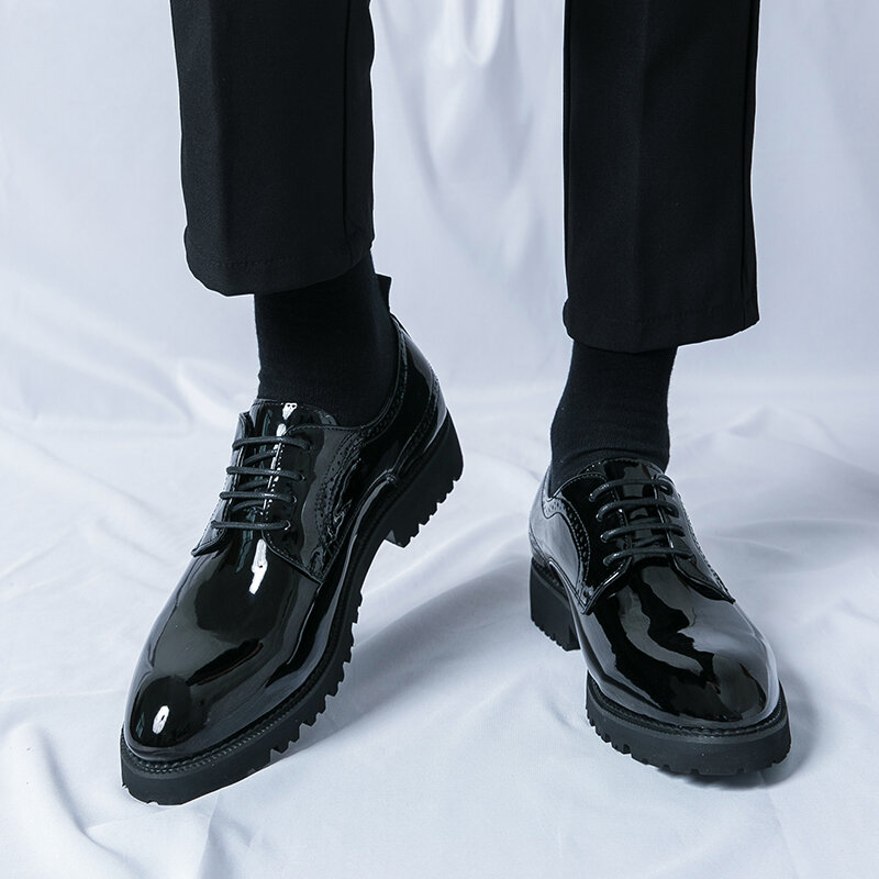 Męskie skórzane buty sznurowane męskie buty spiczaste Oxford ślubne skórzane buty męskie czarne dżentelmen biurowe męskie buty