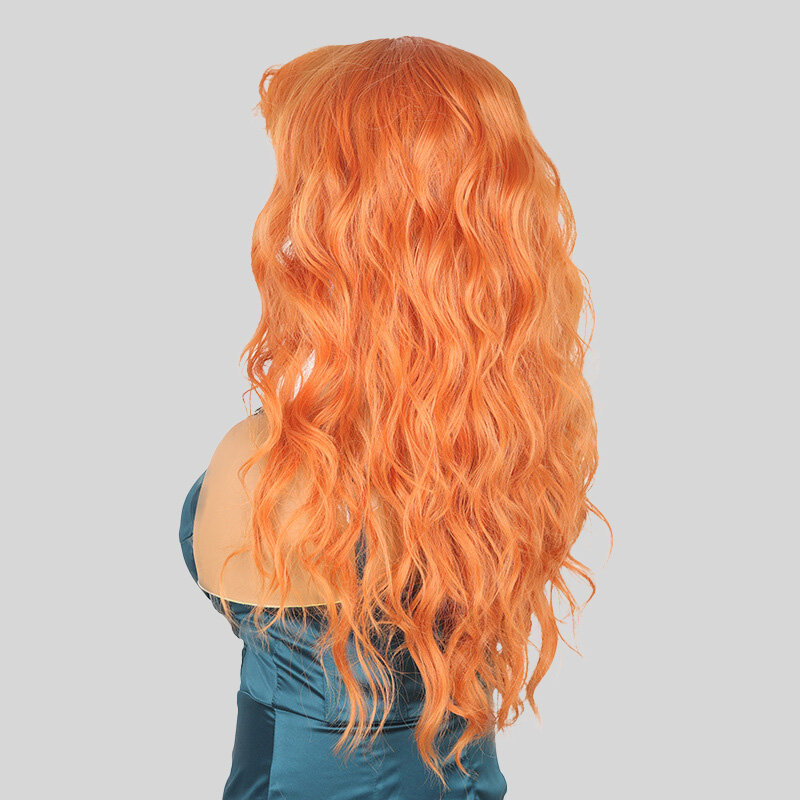 SNQP-Peluca de pelo largo y rizado con flequillo para mujer, color naranja, resistente al calor, Natural, a la moda