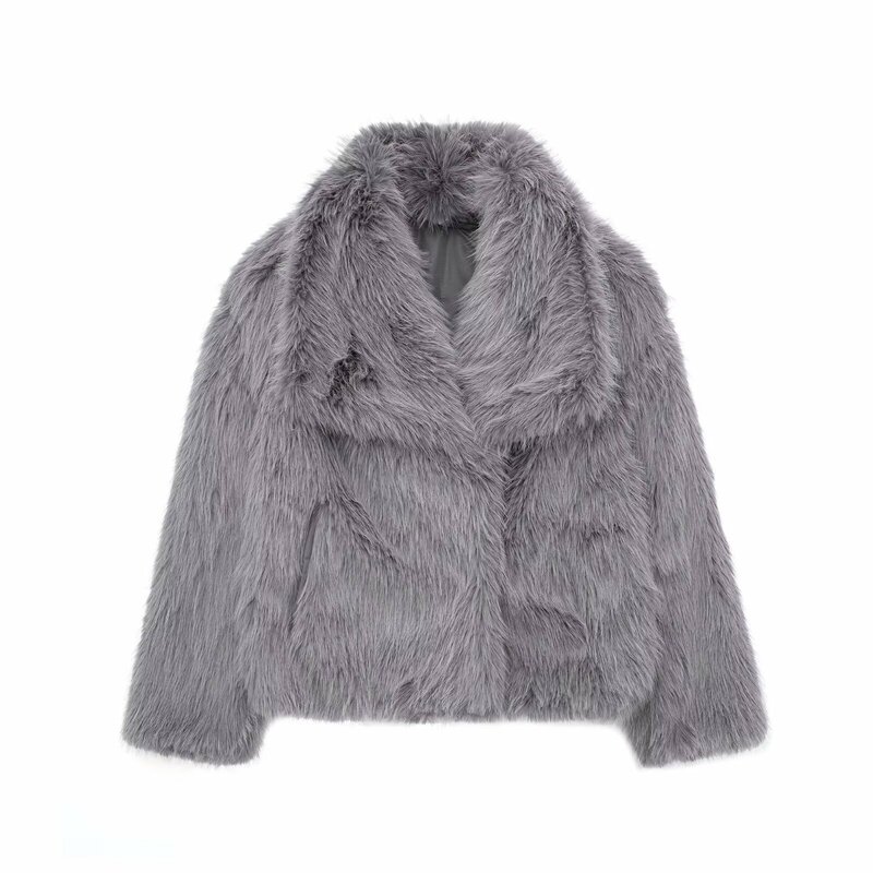 Mantel bulu hangat untuk wanita, mantel Luaran lengan panjang kerah Turndown elegan modis 2023 musim dingin