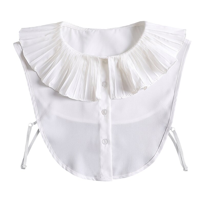 Women Sweet for Doll False Collar Detachable Dickey Blouse Lotus Pleated Ruffled Shawl White Lapel Half Shirt Cro N7YD