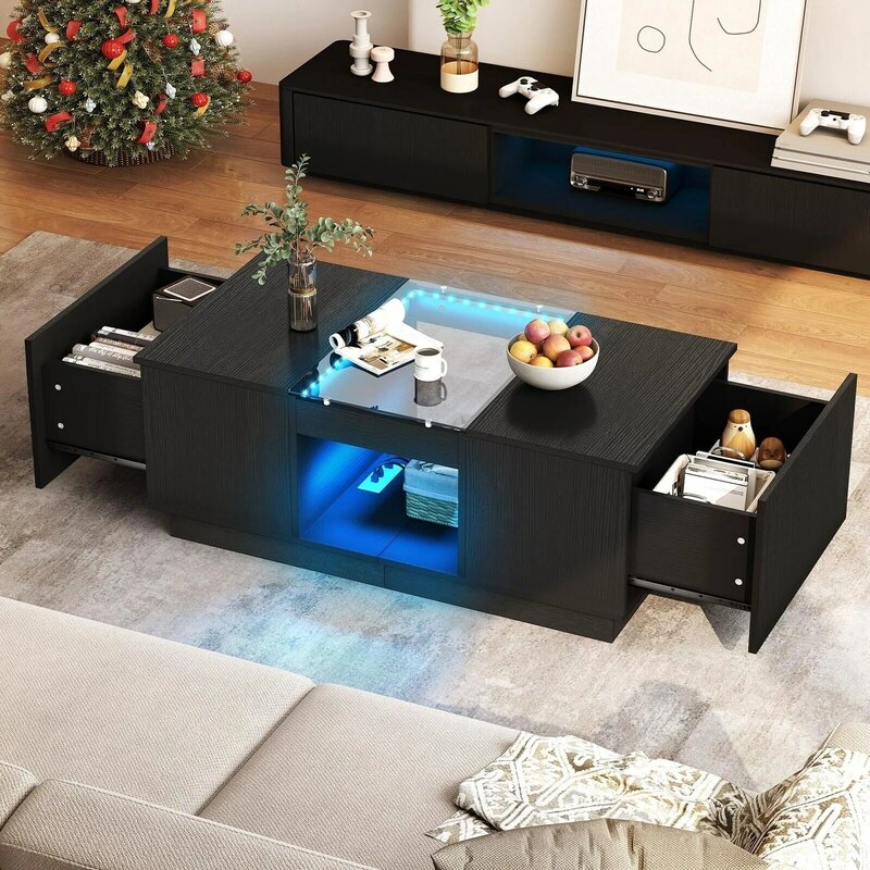 Moderner Couch tisch 2 Schubladen mit Ladestation und LED-Leuchten Beistell tisch