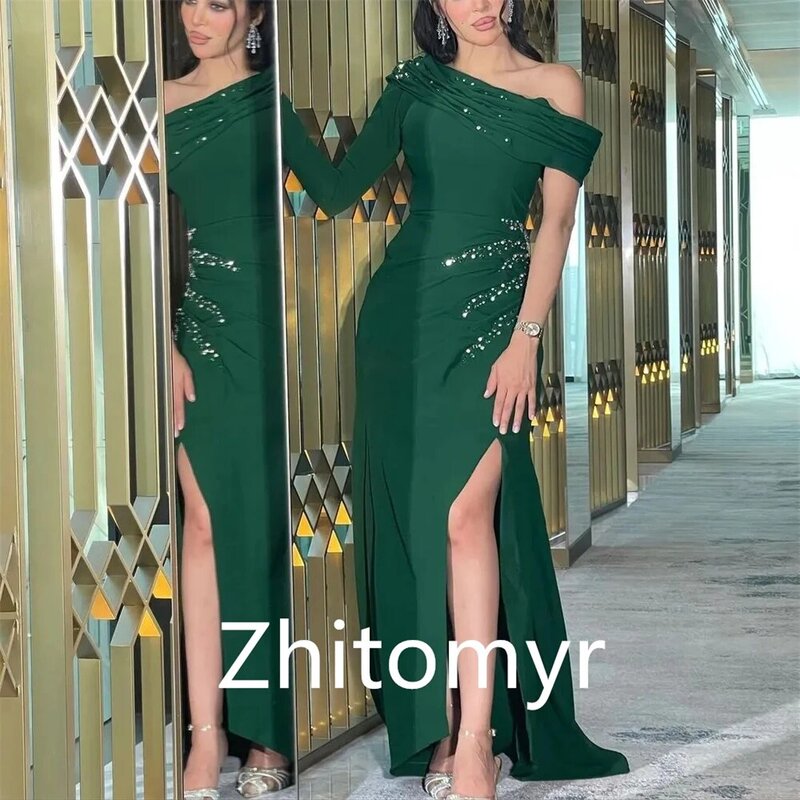 Fashion Sizes Available One-shoulder A-line Formal Ocassion Gown Paillette / Sequins Shirred Anke length Satin Evening Dresses