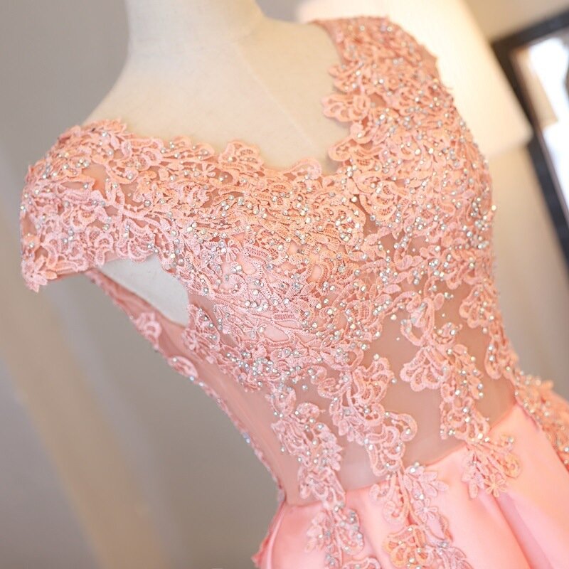 J139 Новинка 2024 милое розовое торжественное платье для выпускного вечера, атласное кружевное платье длиной до пола для свадебной вечеринки, длинное коктейльное платье