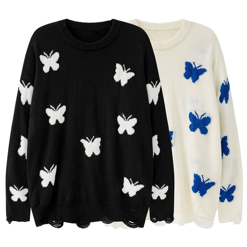 Мужской Свободный пуловер Aolamegs, повседневный трикотажный пуловер оверсайз в стиле хип-хоп с графическим рисунком бабочки Y2K, уличная одежда для пар