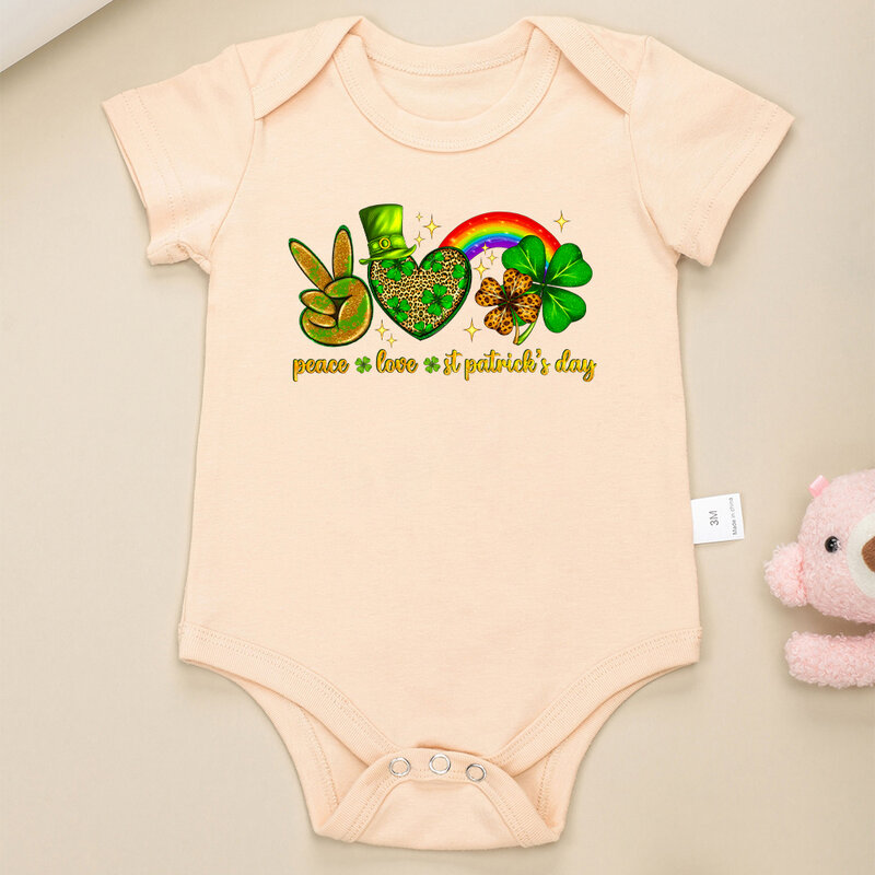 2024 Newborn Girl Clothes Peace Love St. Patrick's Day Baby Boy Bodysuit Urban Streetwear Cotton Toddler Jumpsuit Dropshipping