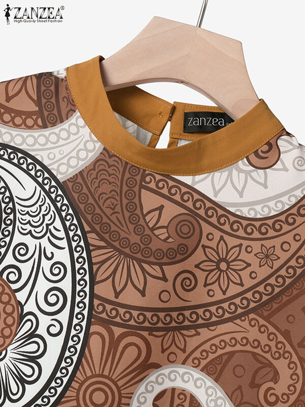 ZANZEA 2 szt. Garnitur Vintage bluzka z krótkim rękawem komplety damskie w stylu Casual, z nadrukami pasujące zestawy 2024 letnie dresy kwiatowe Oversize