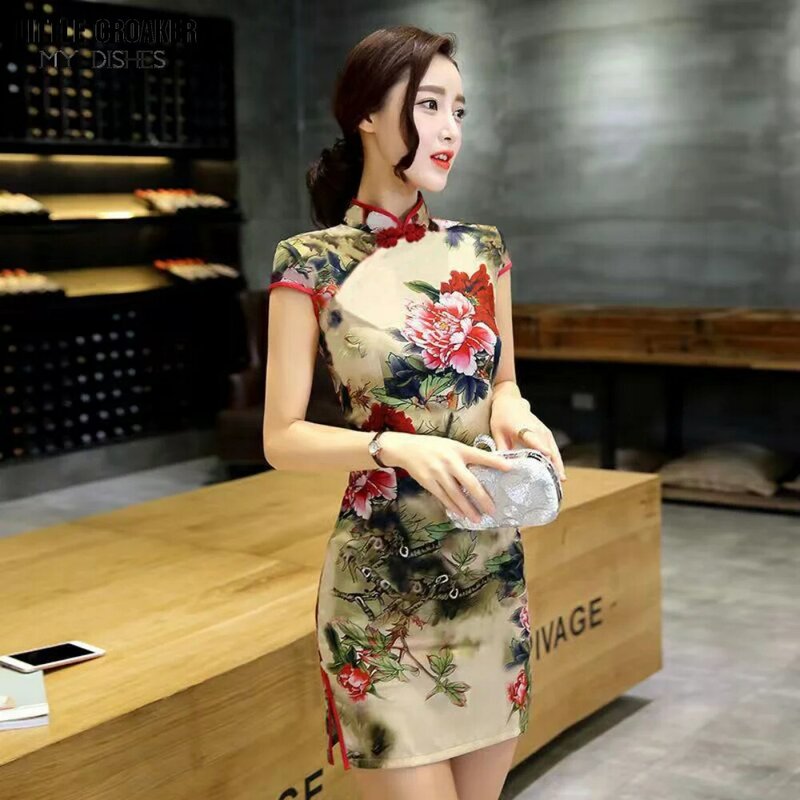 Qipao ulepszona Qipao kobiety 2023 nowe tradycyjne azjatyckie ubrania letnie codzienne Retro chińska, krótka, Cheongsam modna damska sukienka