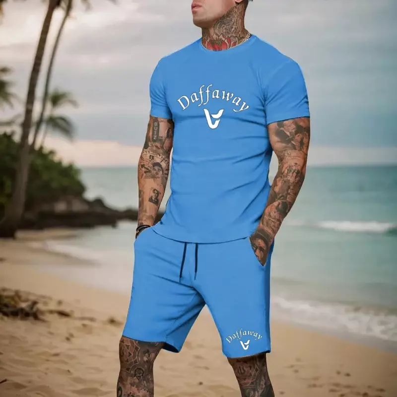Conjunto de ropa deportiva transpirable para hombre, camiseta informal y pantalones cortos para correr, conjunto de 2 piezas, marca de verano